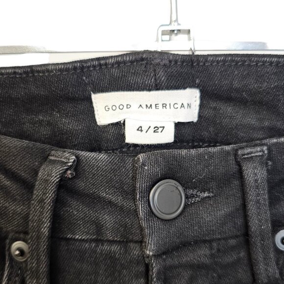 Good American Womens Good Legs Stiletto Black Skinny  Jeans Raw Edge Hem Size 4 - Picture 7 of 9